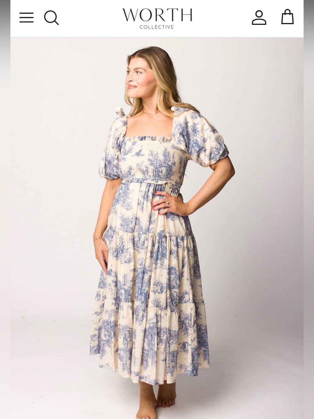 Worth Collective Elena Midi Dress Blue Toile